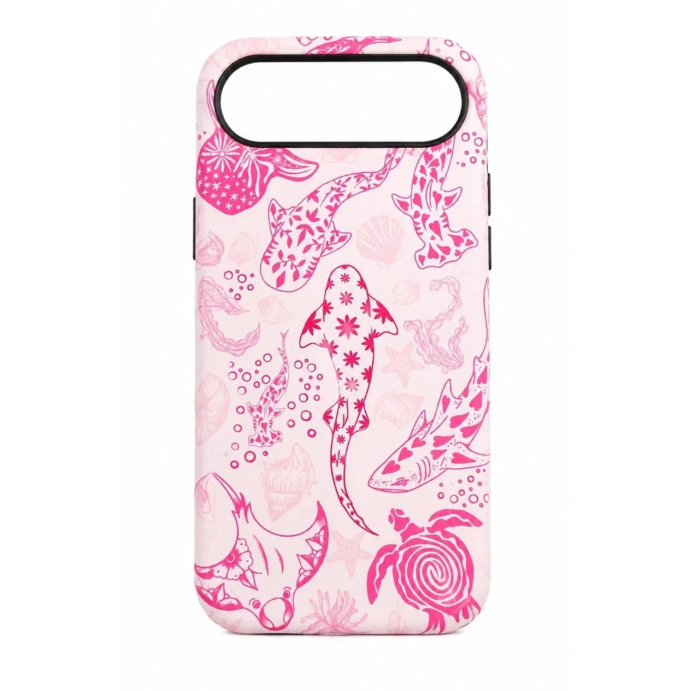 Pink Sharks Sea Turtle iPhone 17 Frosted Case for Women Girls Protective Cover